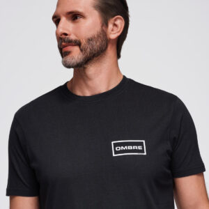 Koszulka męska dzianinowa z nadrukiem o kroju REGULAR - czarna V2