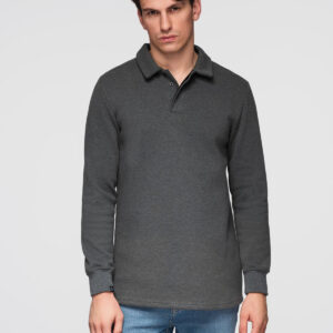 Bluza męska z kołnierzykiem polo ze strukturalnej dzianiny - grafitowy melanż V1