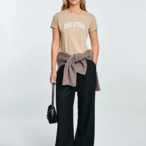 Koszulka damska bawełniana z logo BIG STAR beżowa Ramila 805