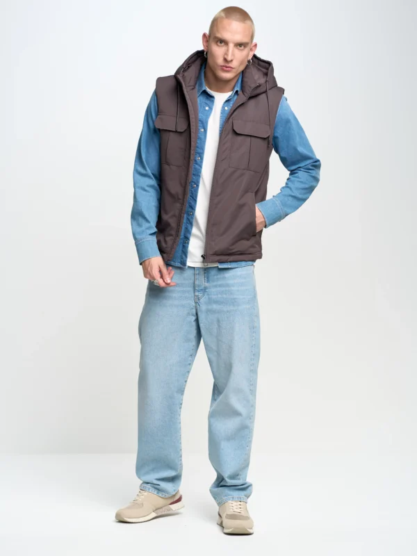 Kamizelka męska z kapturem szara Yves 905