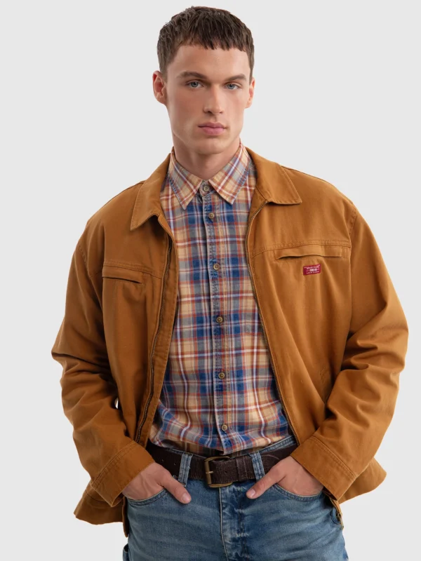 Pasek męski skórzany ze złotą klamrą ciemnobrązowy Buffel 803