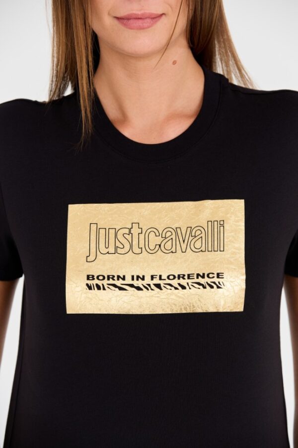 JUST CAVALLI Czarny damski t-shirt R Gold Tiger Label