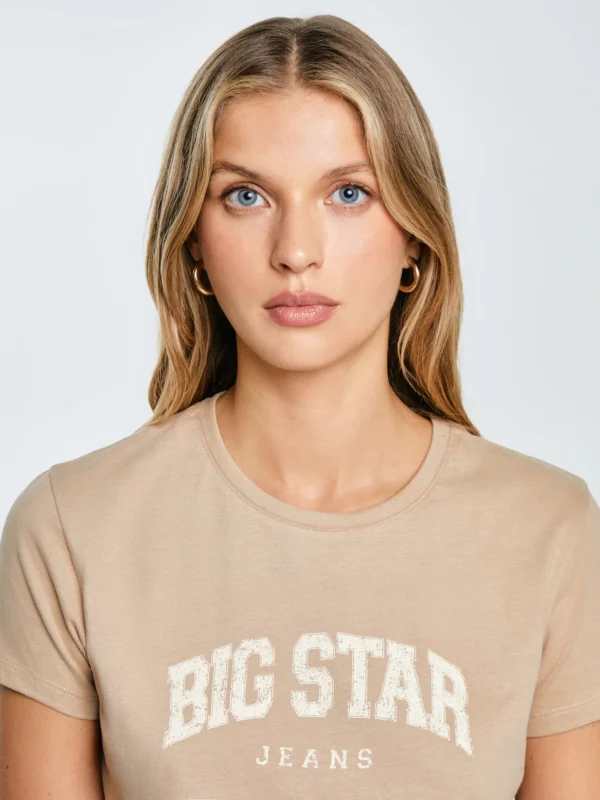 43826b246b703bd8e1bee05e1eba61933eb18961 Koszulka damska bawełniana z logo BIG STAR beżowa Ramila 805