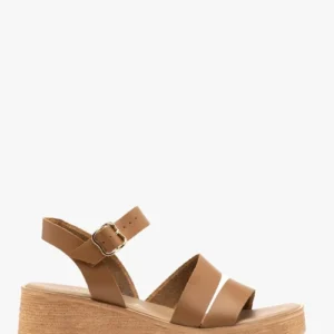 Jasnobrązowe sandały damskie z platformą