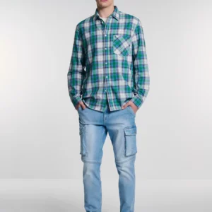 Koszula męska bawełniana w kratę zielona Griners 301