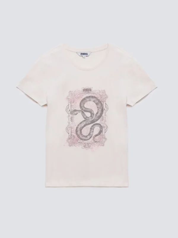 Koszulka damska z nadrukiem kremowa Rellsa 103