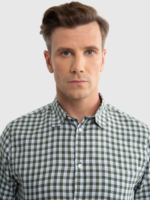 Koszula męska bawełniana w kratę zielono-białą Frankinis 303