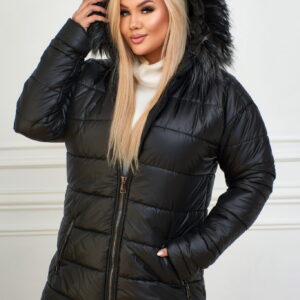 Ocieplona czarna kurtka Melania z futerkiem PLUS SIZE JESIEŃ ZIMA