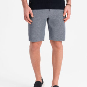 Męskie spodenki wykonane z dwukolorowej melanżowej dzianiny - granatowe V1