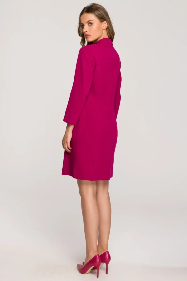 4569388564f33ca95bb58329b0542d4e95b10616 Elegancka żakietowa sukienka marynarka z paskiem - śliwkowa