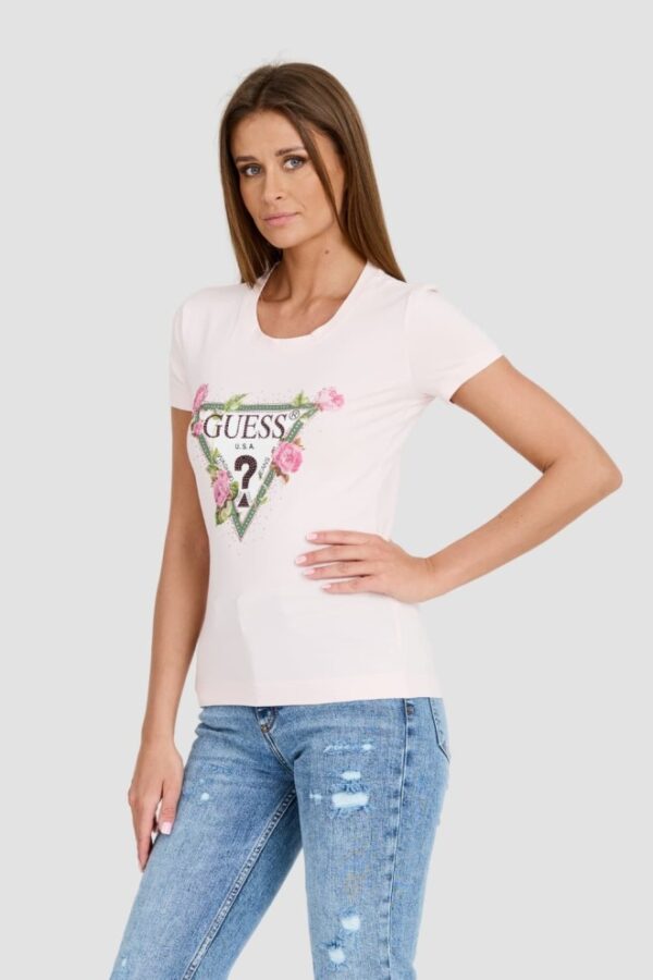 GUESS Różowy damski t-shirt Floral Triangle Tee