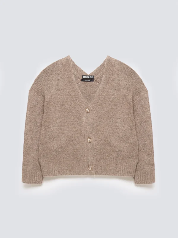 Kardigan damski z dodatkiem wełny brązowy Kardila 804