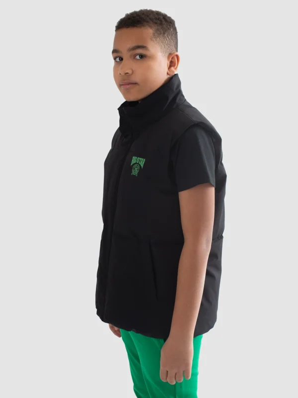 462812328738692bc16605d448f812fa098988d2 Kamizelka chłopięca pikowana z niewielkim nadrukiem na piersi czarna Tiger 906