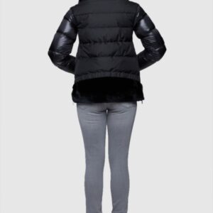 DIEGO M Czarna damska kurtka puchowa z futrem królika, Rozmiar 34 EU - 38 IT