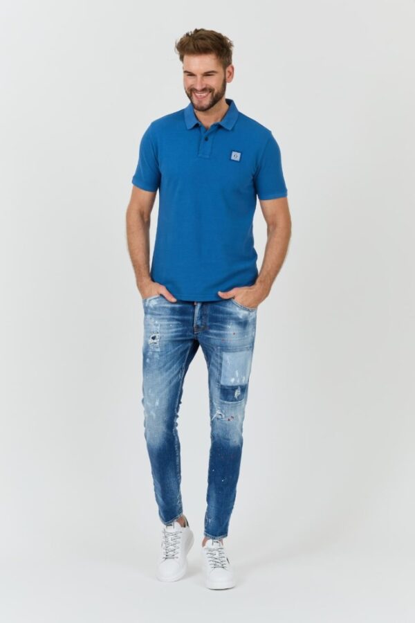 GUESS Niebieskie męskie polo Washed