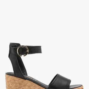 Czarne sandały damskie na sznurkowym obcasie