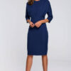 Sukienka elegancka ołówkowa z kimonowymi rękawami taliowana granatowa