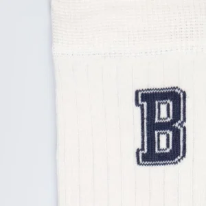 Skarpety chłopięce długie kremowo-granatowe Letro 102