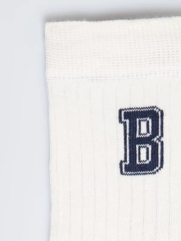 Skarpety chłopięce długie kremowo-granatowe Letro 102