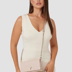 GUESS Damski portfel na łańcuszku w kolorze taupe Giully II Mini