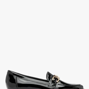 Czarne lakierowane mokasyny na płaskiej podeszwie