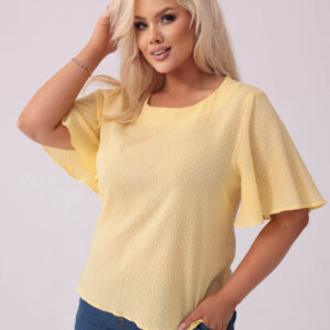 Żółta bawełniana bluzka Lidia z krótkim rękawem PLUS SIZE XXL LATO
