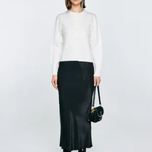 Kardigan damski z dodatkiem wełny biały Lena 100