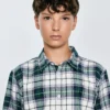 Koszula chłopięca bawełniana w kratę zielono-biała Kevin 304
