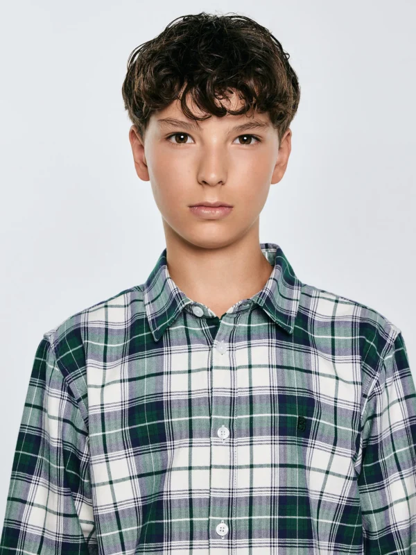 Koszula chłopięca bawełniana w kratę zielono-biała Kevin 304