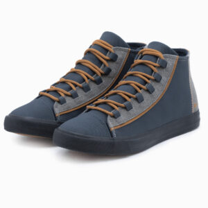 Męskie buty trampki z kontrastującymi elementami - granatowe V2