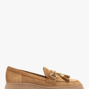 Welurowe mokasyny z ozdobnymi frędzlami