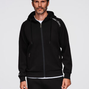 4acc49f2a6e93b9883cb60b1a7f84272b5df0ec5 Rozpinana bluza męska ze stójką i kapturem – czarna V1