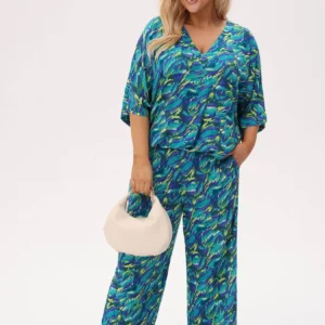 Wakacyjny komplet Riva - Tropikalna Energia w odcieniach zieleni i niebieskiego PLUS SIZE XXL OVERSIZE
