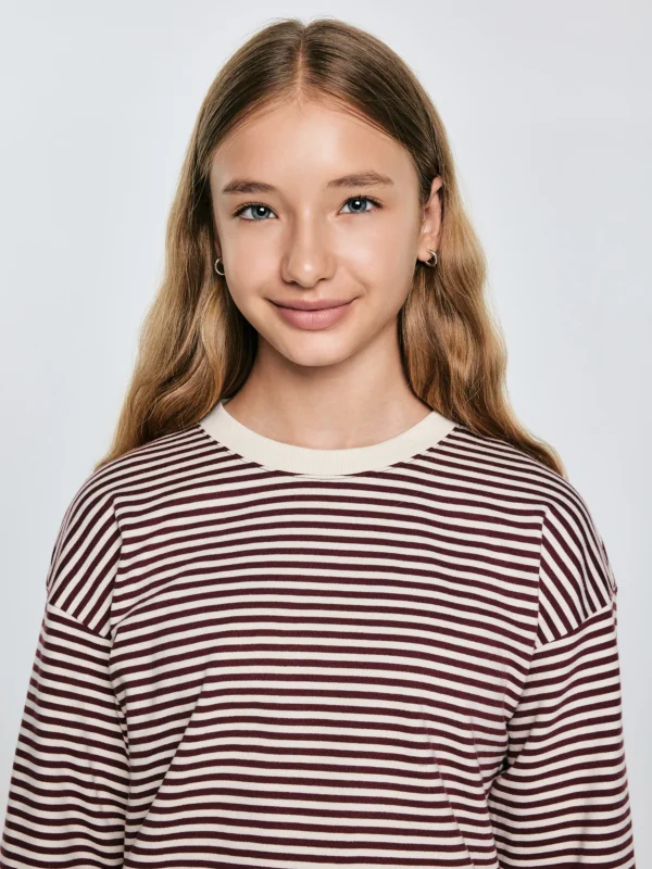 Bluzka dziewczęca w paski bordowo-beżowa Lanla 604