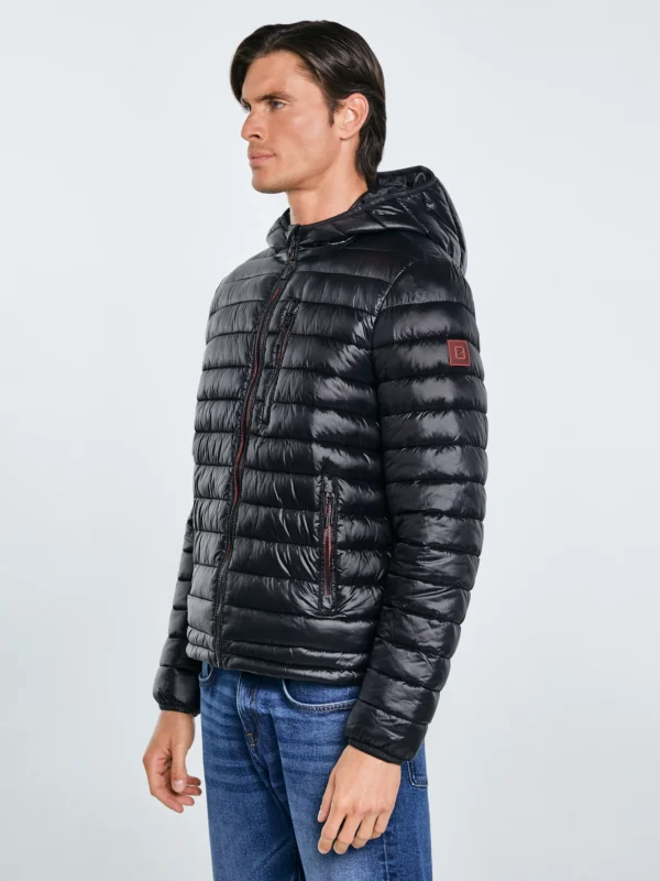 Kurtka męska pikowana z kapturem czarna Horp 906