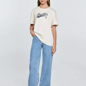 4c548e5b41da0209243f67cf6925d86102a443da Koszulka dziewczęca oversize z nadrukiem kremowa Emillia 103