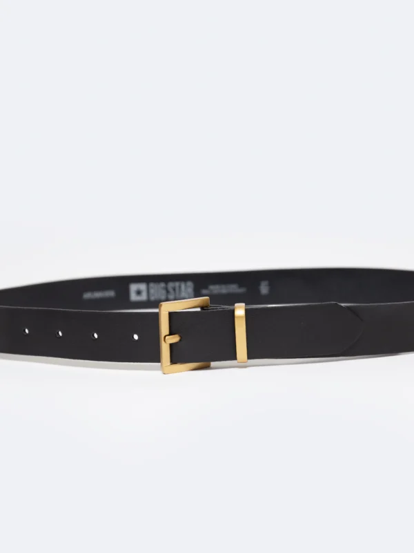 Pasek damski skórzany ze złotą klamrą czarny Aruma 906