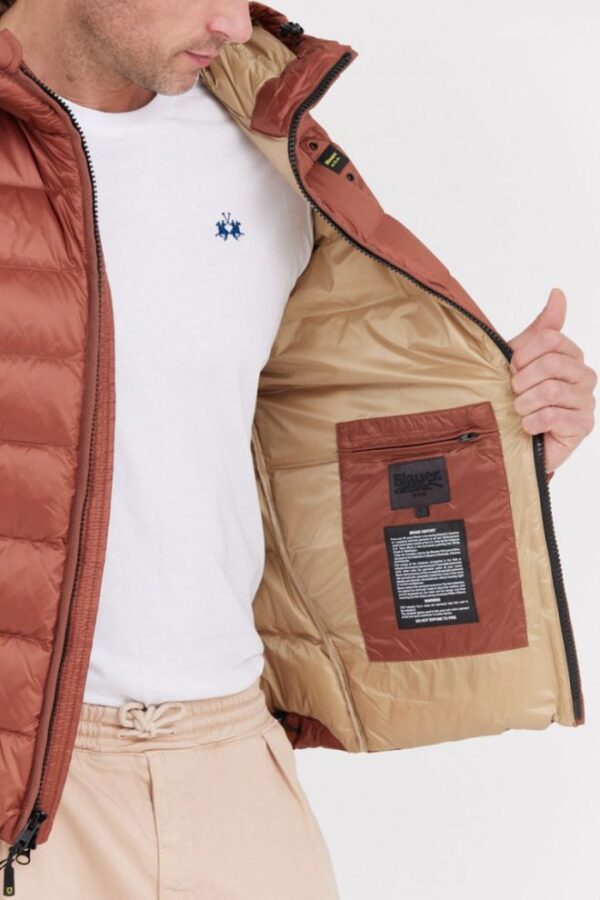 BLAUER Brązowa męska puchowa kurtka Sergio z kapturem