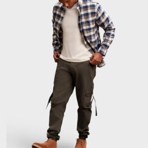 Męskie spodnie cargo STRAIGHT LEG z paskami na kieszeniach – grafitowe V3