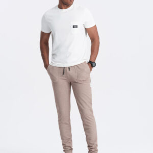 Męskie spodnie dresowe ze strukturalnej dzianiny - kawowe V2