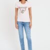 GUESS Różowy damski t-shirt Floral Triangle Tee