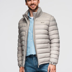 504f4aef5876627ca2fdc350e4c32d87e271fdb3 Pikowana męska kurtka z dwoma zapięciami - jasnoszara V2