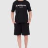 BALMAIN Czarny t-shirt męski z drukowanym białym logo