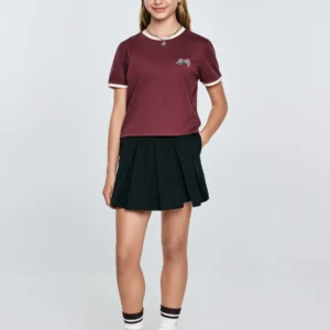 Koszulka dziewczęca z kontrastowym wykoŅczeniem bordowa Kola 604