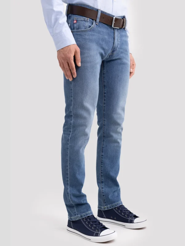 Jeansy męskie dopasowane z przetarciami niebieskie Martin 432