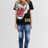 DSQUARED2 Czarny t-shirt damski z tygrysem