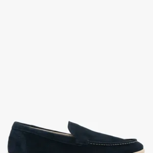 Granatowe mokasyny męskie na beżowym spodzie