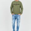 BALMAIN Zielona męska bluza Flock&foil Sweatshirt