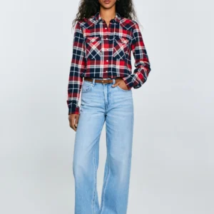 Koszula damska flanelowa z kratę czerwono-granatowa Hiri 603