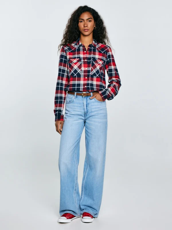 Koszula damska flanelowa z kratę czerwono-granatowa Hiri 603